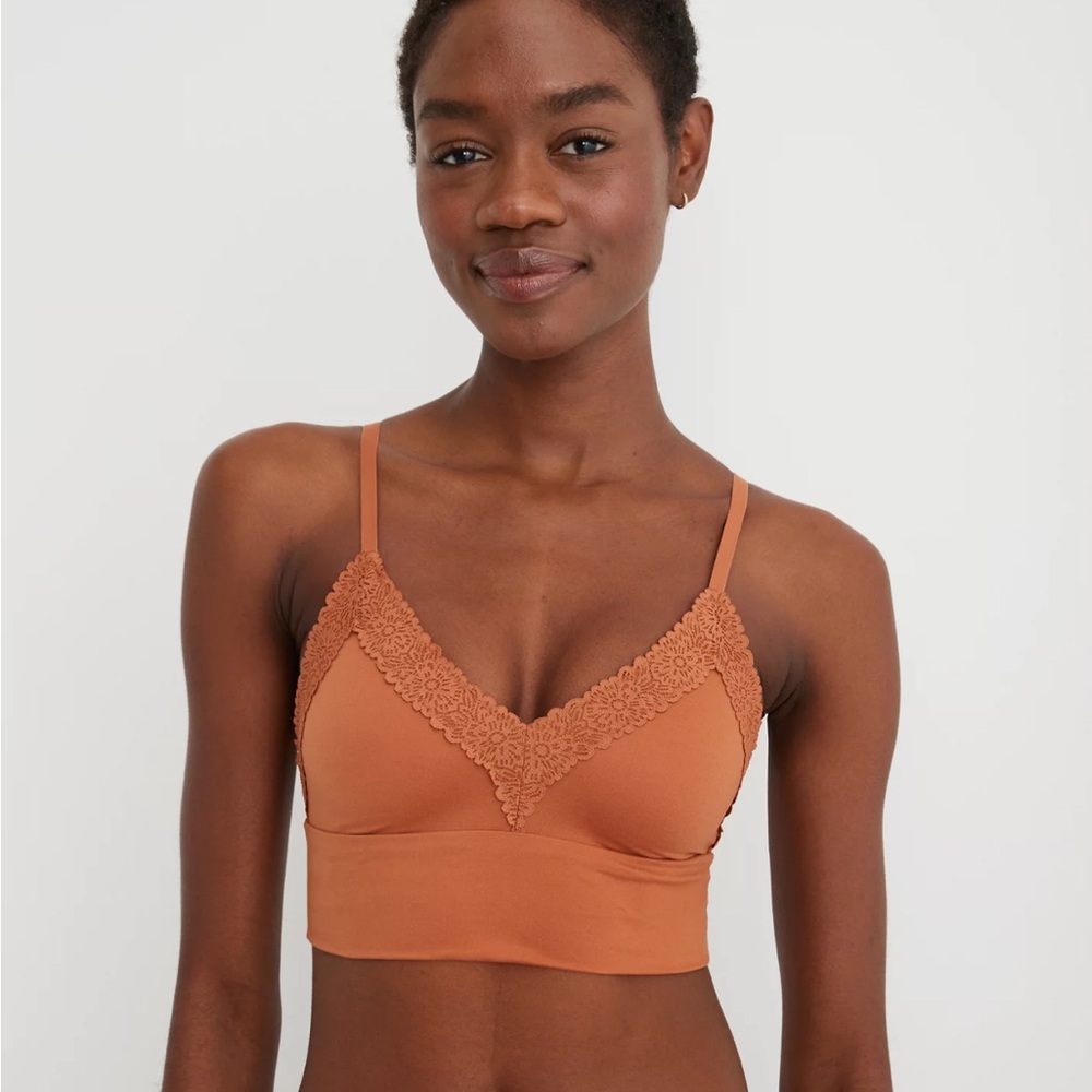Aerie Sunnie Blossom Lace Padded Triangle Bralette in Rust/Orange/Terracotta